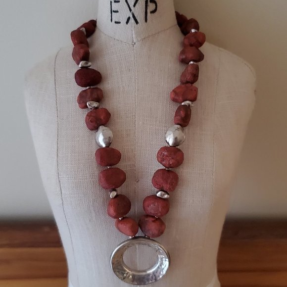 SILPADA Red Sponge Coral Necklace w Silver Pendant - N1370 HTF - Picture 7 of 13